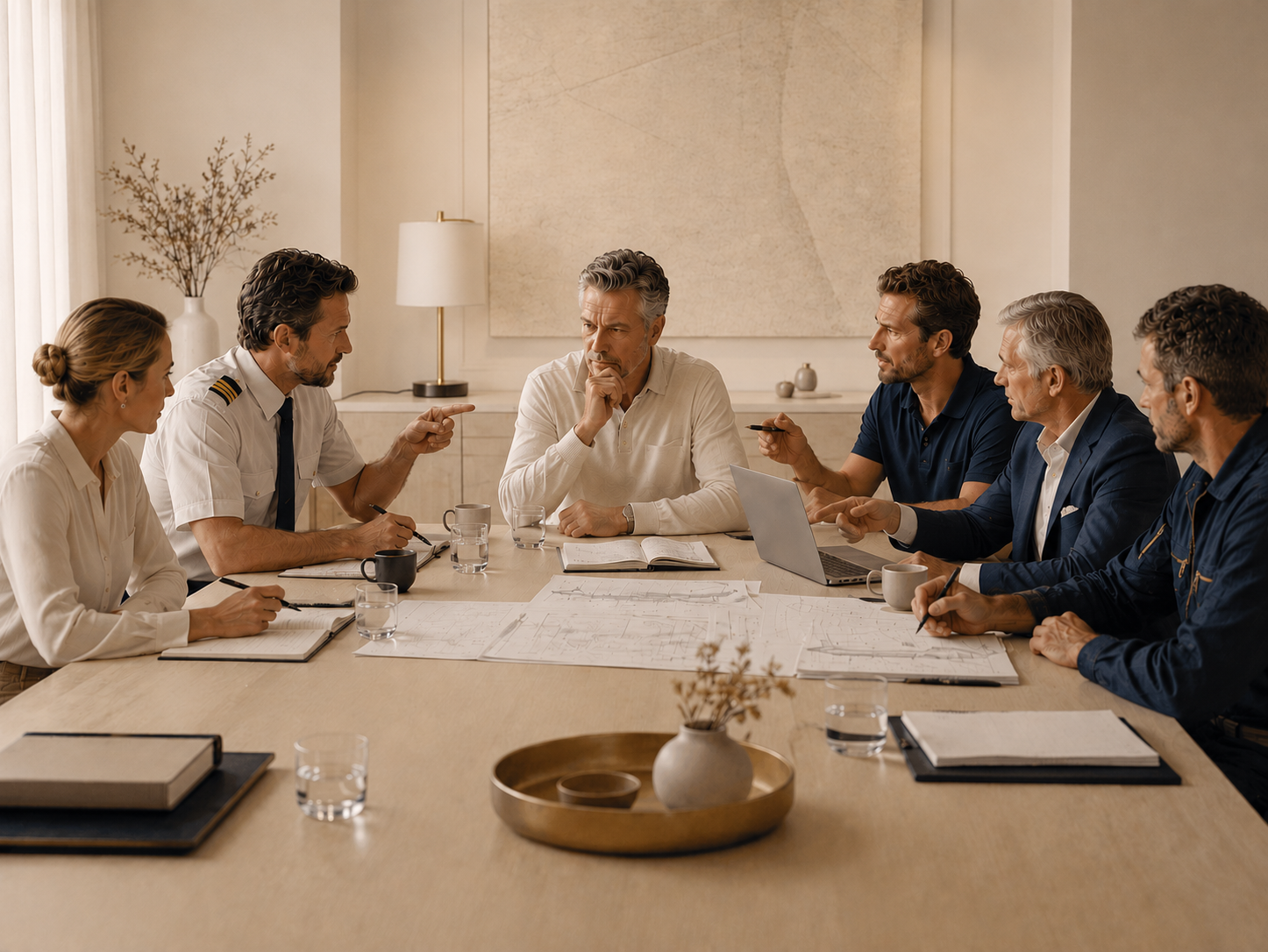 Broker pilot operator and manufacturer pointing in different directions