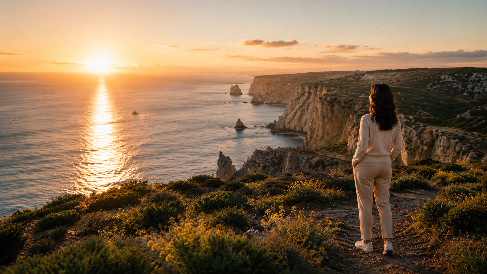 Portugal sunset overlooking coastline